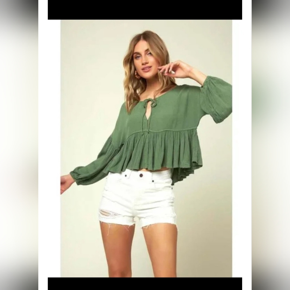O'NEIL Boho Rosie Top longsleeve crop flowy blouse size Small